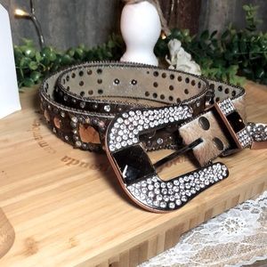 Cowhide rhinestone belt